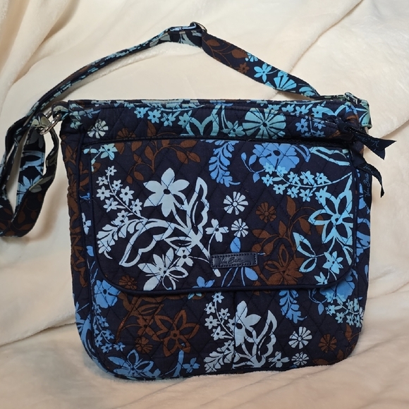 Vera Bradley Blue and Brown Crossbody Bag with Floral Design - Picture 1 of 7